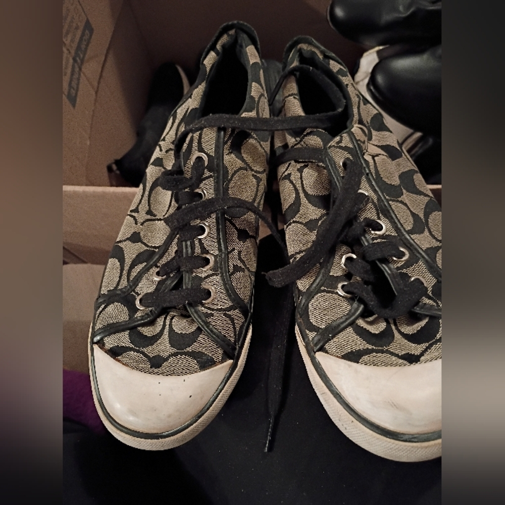 Coach Black and Cream Patterned Sneakers